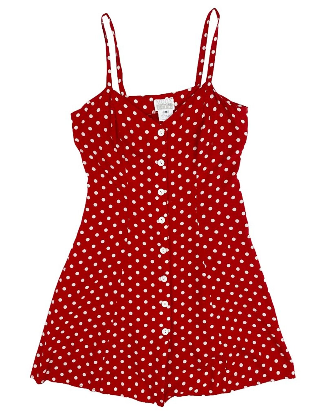 Vintage 90s Moda international red and white polka dot button front mini dress